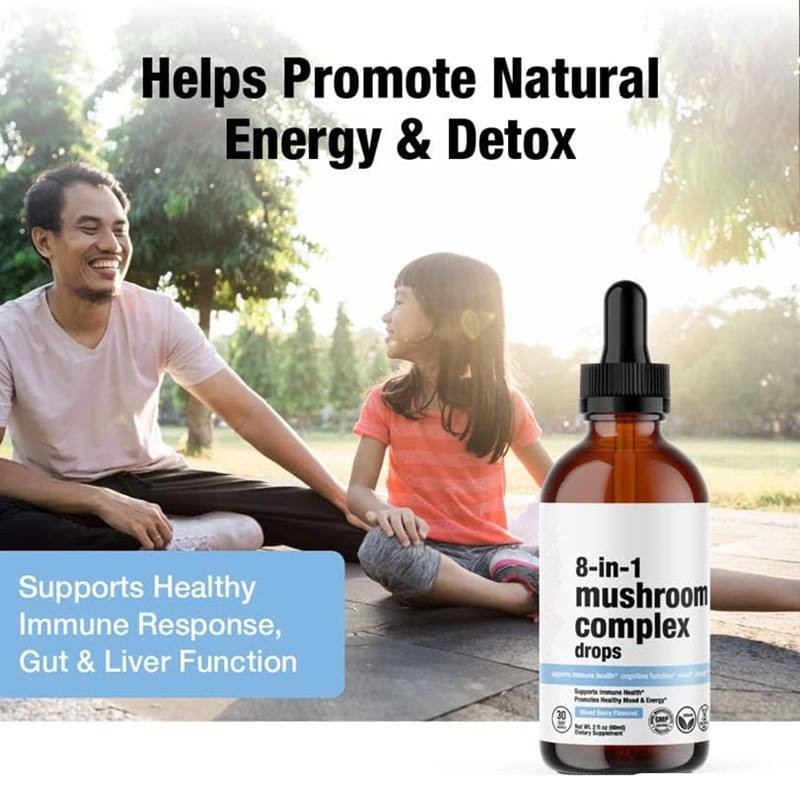 8-in-1 Mushroom Extract Drops - Lion's Mane & Reishi, Brain Boost & Immune Support