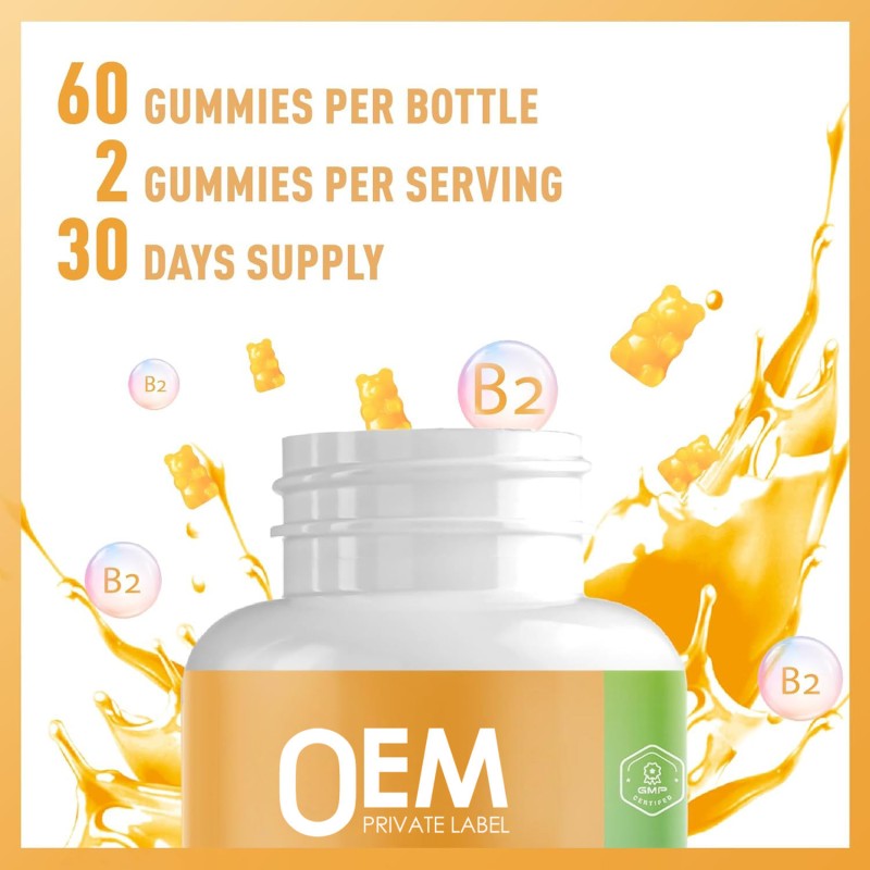 OEM 400mg Vitamin B2 Gummies for Migraine Relief, Energy, and Nervous System Support