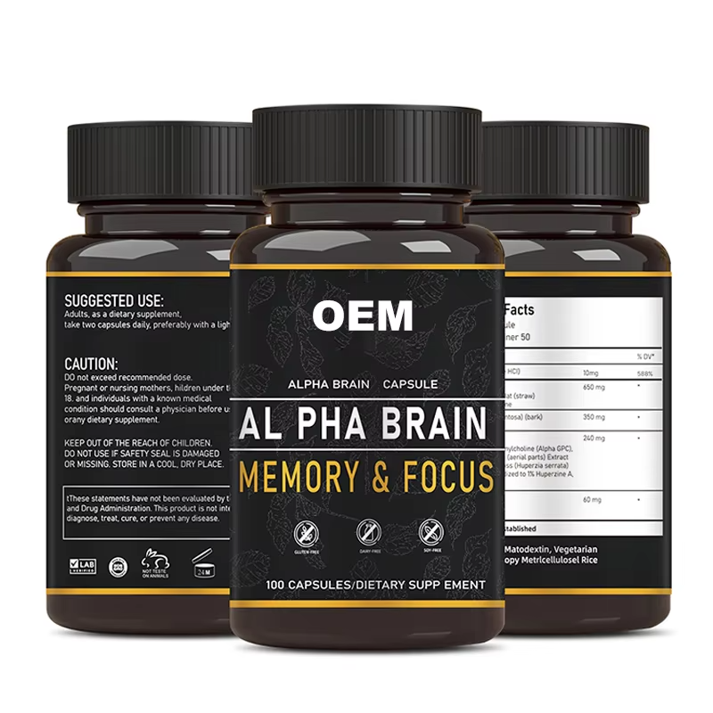 OEM for  Memory & Focus Support Capsules 100 Caps Dietary Supplement with Alpha GPC & Huperzine a Herbal Supplements