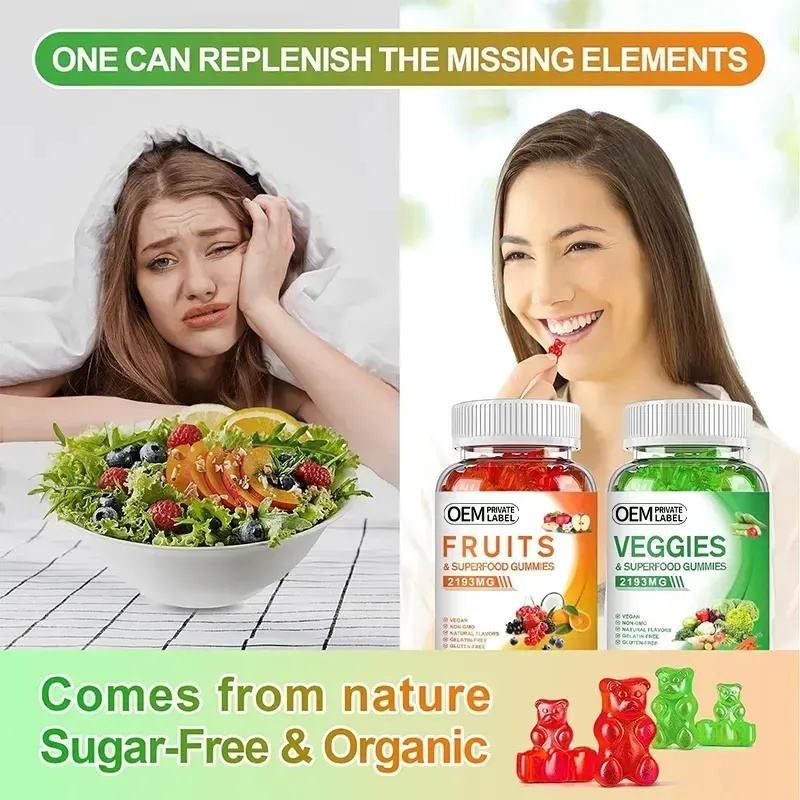 Organic Whole Food Gummies with 40+ Fruits and Veggies for Energy and Immunity Vegan Sugar-Free Supplement