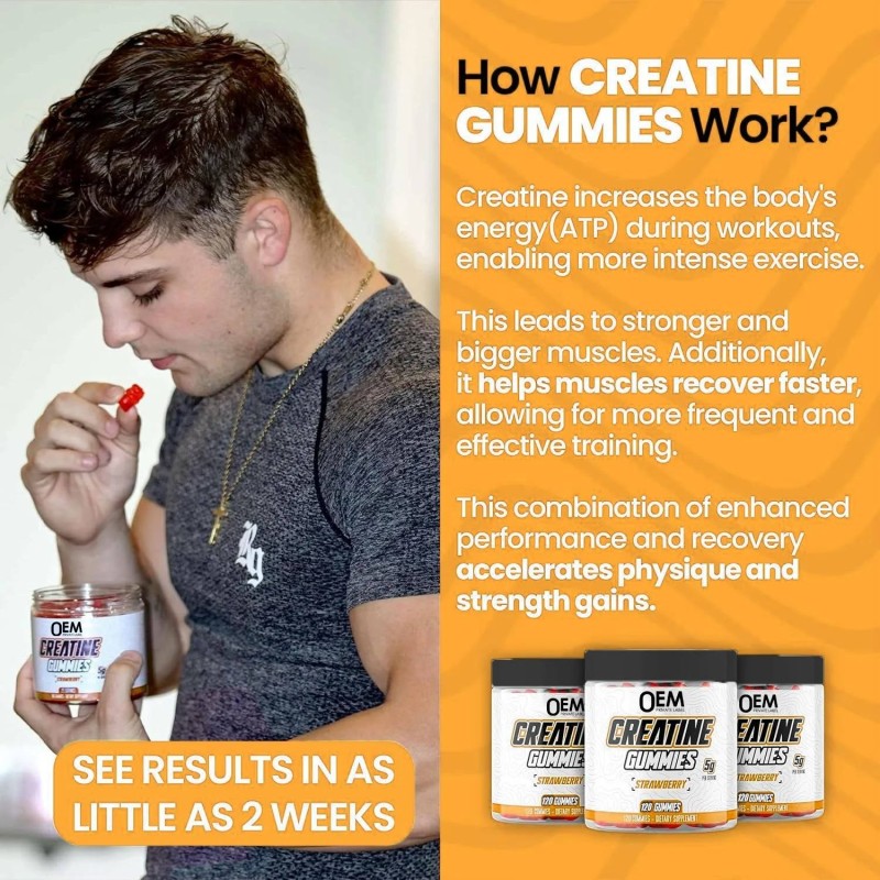 Premium Creatine Monohydrate Gummies with L-Taurine and B12 for Muscle Growth and Energy Boost 60 Gummies