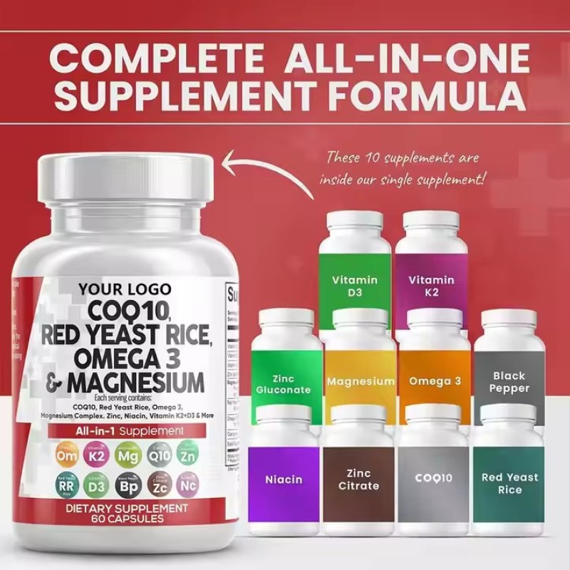 COQ10 Omega 3 All-in-one  Vitamin 10 in 1 Blend Vitamin Minerals Heart Support Antioxidants Multivitamin Capsules