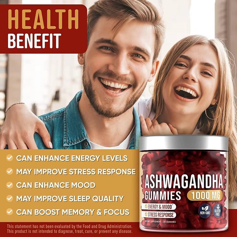 Natural Herbal Sleep Stress Vitamin C and Vitamin D2 Gummy Supplement Organic Vegan Ashwagandha Root Extract Gummy