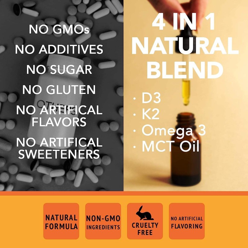 High Potency Vitamin D3 & K2 Liquid Drops 5000 IU - Bone Density & Immune Support with Rapid Absorption Liposomal Formula