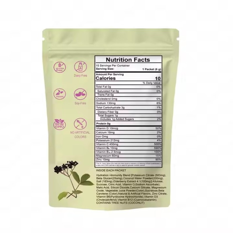 Sugar-free Daily Electrolyte Powder Beverage Mixture of Hydrated Package Containing 6 Electrolytes and Minerals