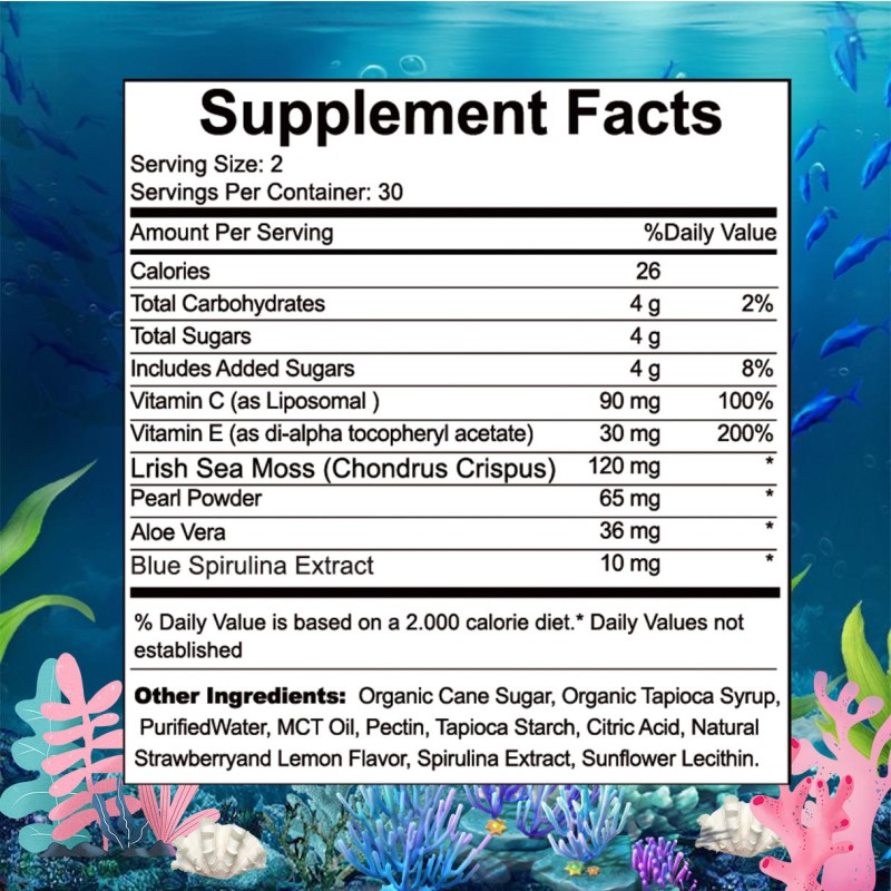 Sea Moss Glow Gummies with Pearl Powder for Hair, Skin and Nails Support - Vegan Vitamin Supplement for Women and Men