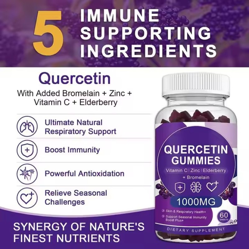 Quercetin Extract Gummy Immune Support Enhancer Adult Cardiovascular and Respiratory Health Energy Supplement