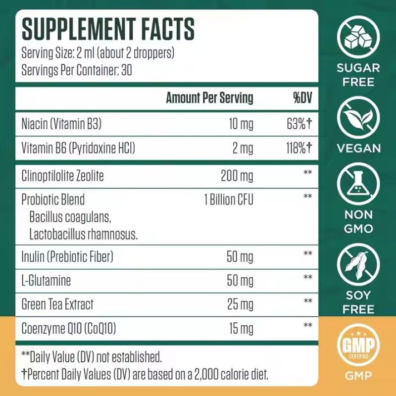 OEM Private Label Natural Food Grade Clinoptilolite Zeolite Drops Oral Liquid Health Support for Body Cleanse