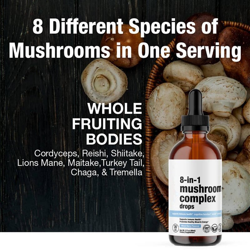 8-in-1 Mushroom Extract Drops - Lion's Mane & Reishi, Brain Boost & Immune Support