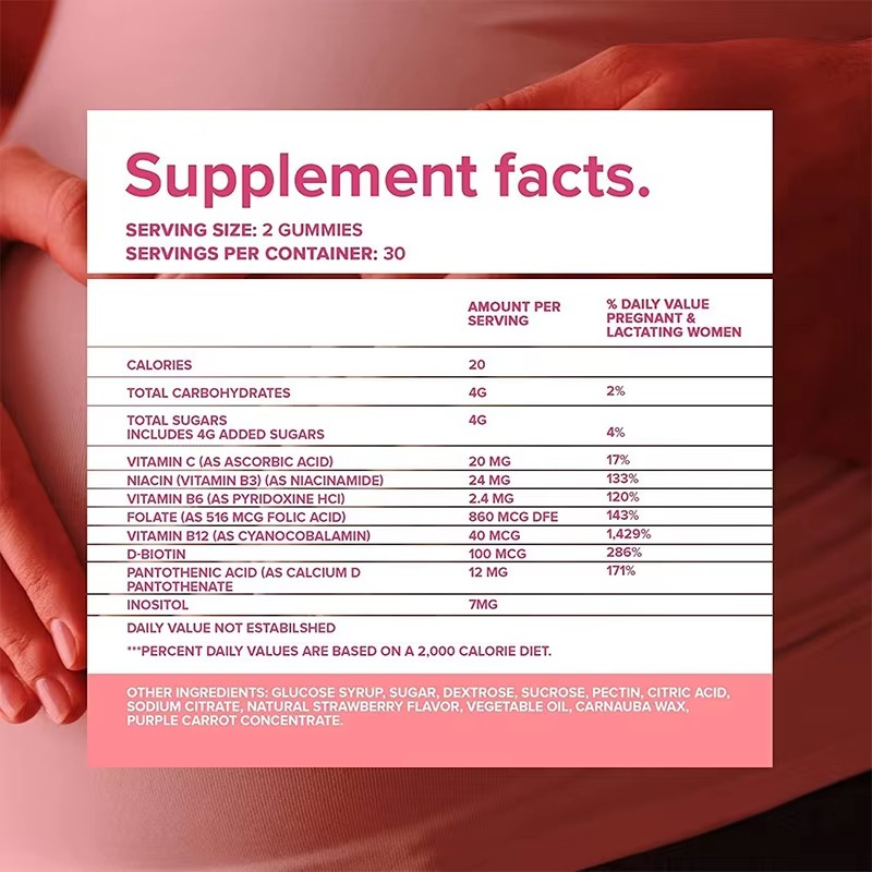 Prenatal Vitamin Gummy Supplement Inositol Vitamin B6 Folic Acid Supports Healthy Pregnancy