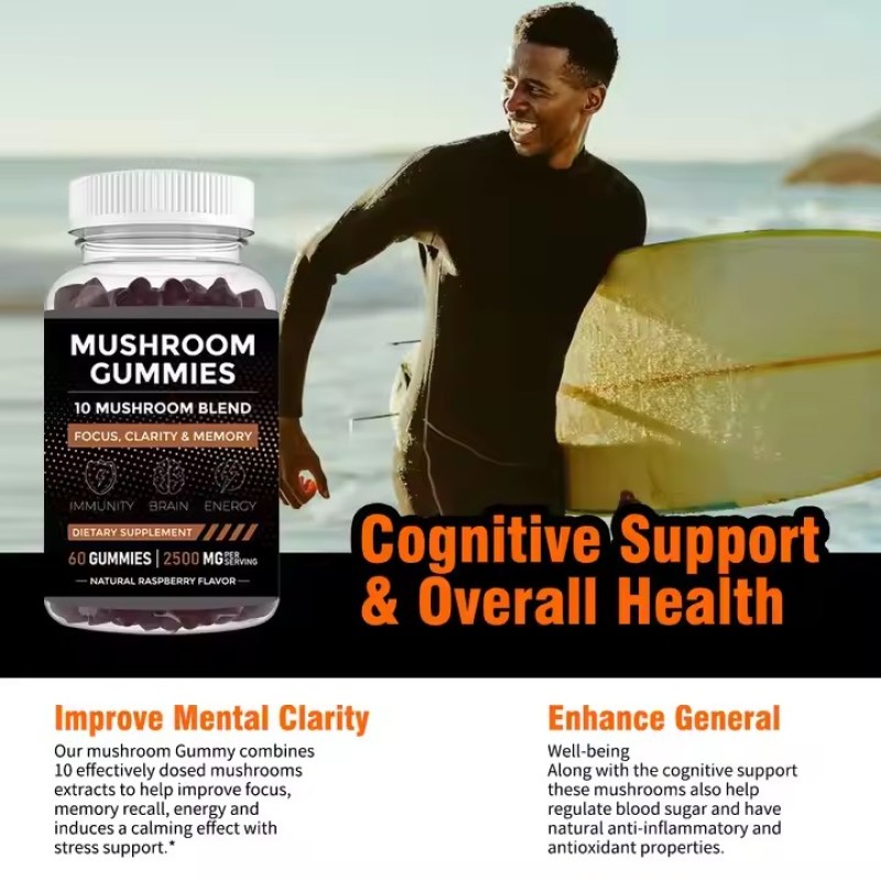 Organic Lion's Mane Mushroom Extract Gummy Candy Enhances Brain Cognitive Health Immune Support Gummy Candy