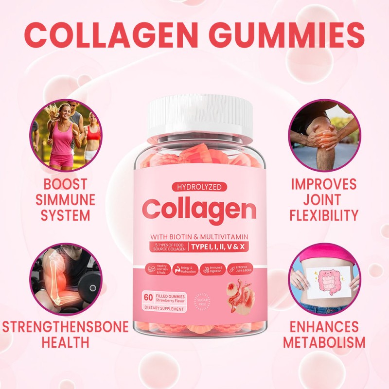 Hot Sale OEM Custom Wholesale Sugar Free Vegan Collagen Protein Gummies for Skin Whitening