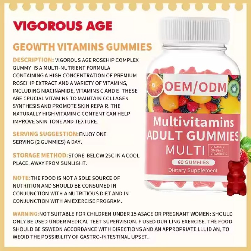 Strawberry Vitamins Gummies Multi Vitamin Supplement Vitamin C E Collagen Biotin Gummy Candy Dosage Form