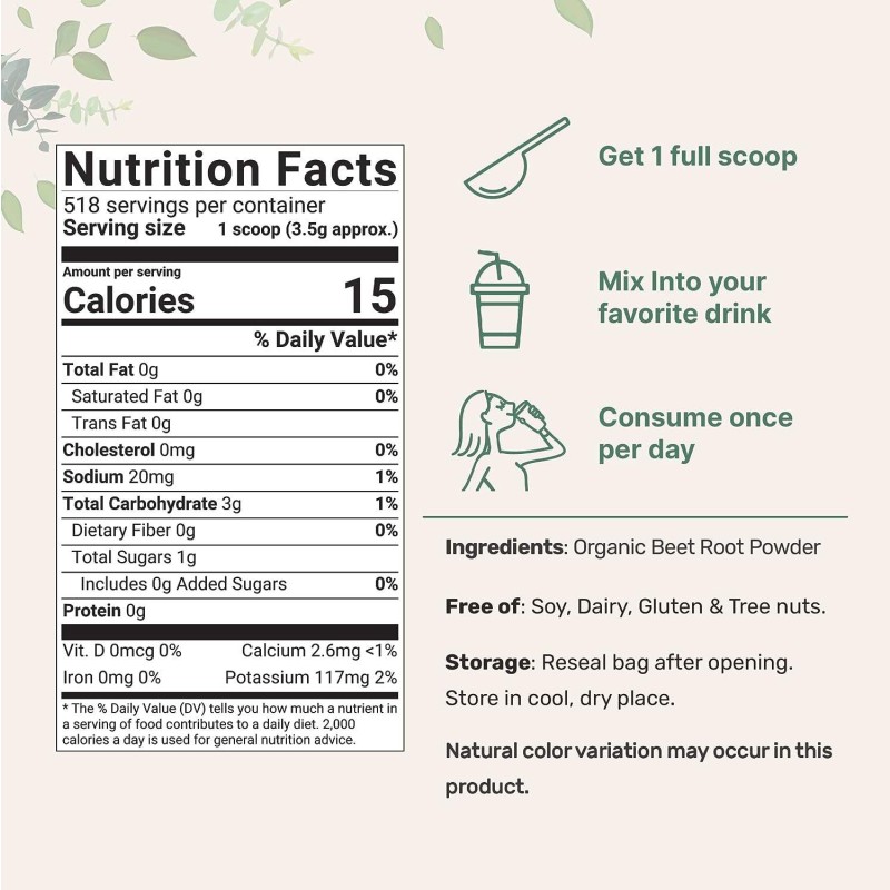 Raw BeetRoot Powder - GMO-Free, Pure Natural Supplement, Bulk Organic Nutrition Powder