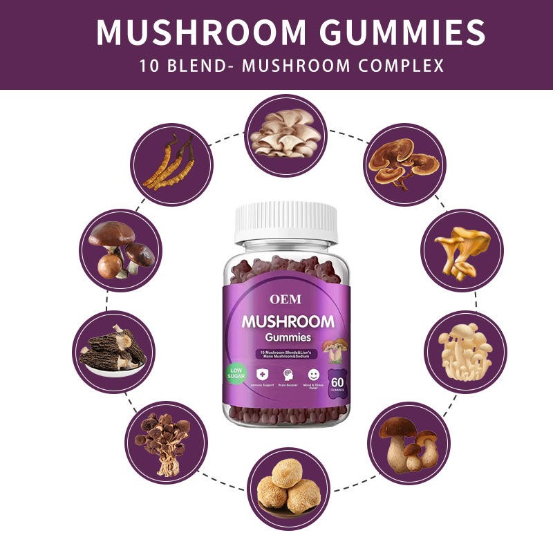 Private Label Brain Booster Mushroom Gummies for Focus Memory and Clarity with Lions Mane Cordyceps