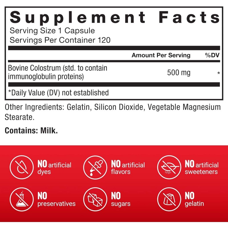 Premium Bovine Colostrum Capsules with Immunoglobulin and Lactoferrin for Gut Health & Immune Support
