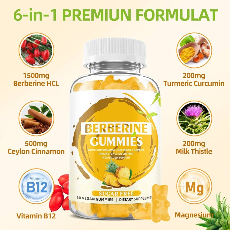 OEM Berberine Gummies with Ceylon Cinnamon 1500mg - High Potency Sugar-Free Supplement for Health Care