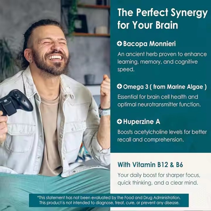 OEM Private Label Brain Memory Focus Booster Health Herbal Supplement  Phosphatidylserine Gummy with Vitamin B6 & B12