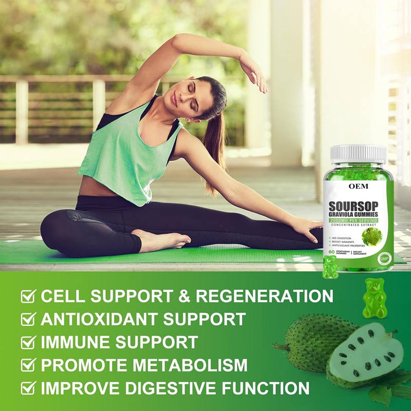 Organic 2000mg Soursop Graviola Gummies with Vitamin C & Zinc, Sugar-Free, Private Label