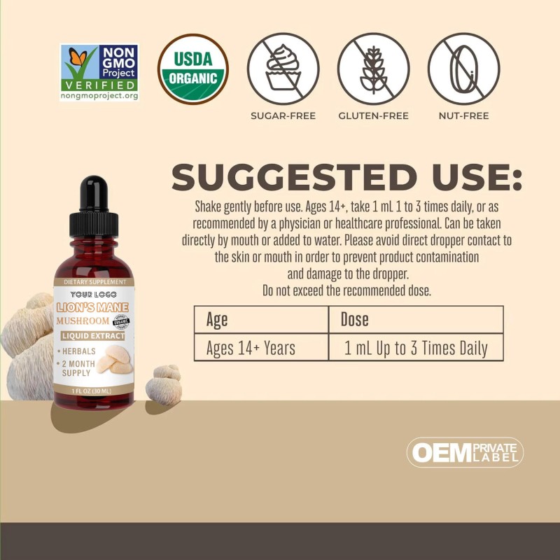 Liquid Lion's Mane & L-Theanine Brain Booster Drops: Enhance Memory Clarity, Gut Health and Immunity for Neurofatigue Sufferers