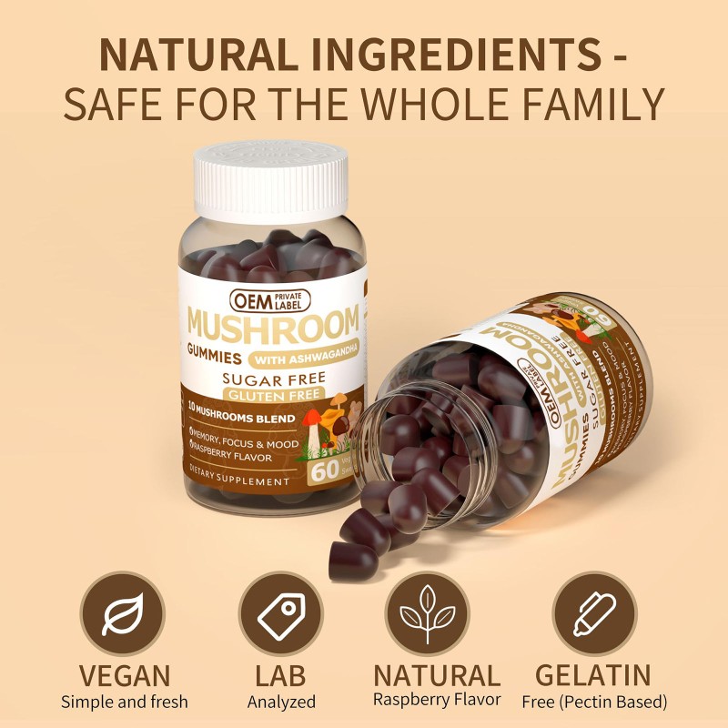 Hot Selling Mushroom Gummies for Brain Boost, Immune Support & Energy  10 Blend Formula for Men & Women