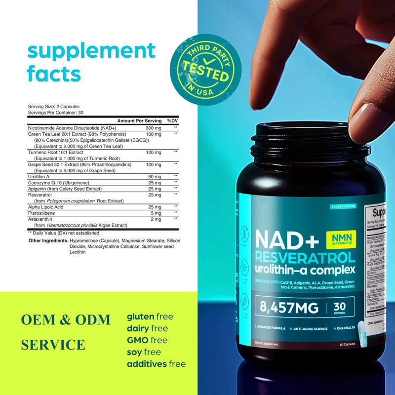 OEM Private Label NAD+ 60-Capsule Herbal Supplement for Skin Health Energy Support Customizable Private Label NAD+ Supplement