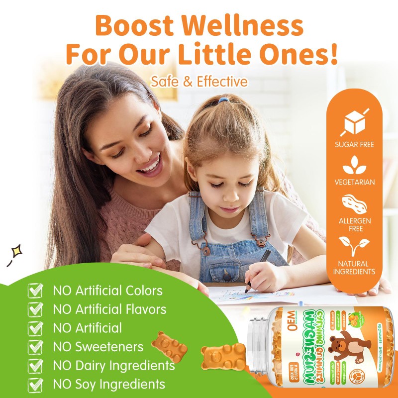 OEM Sugar-Free Magnesium Gummies for Kids - Magnesium Glycinate L-Threonate Supplement with L-Theanine & Vitamins