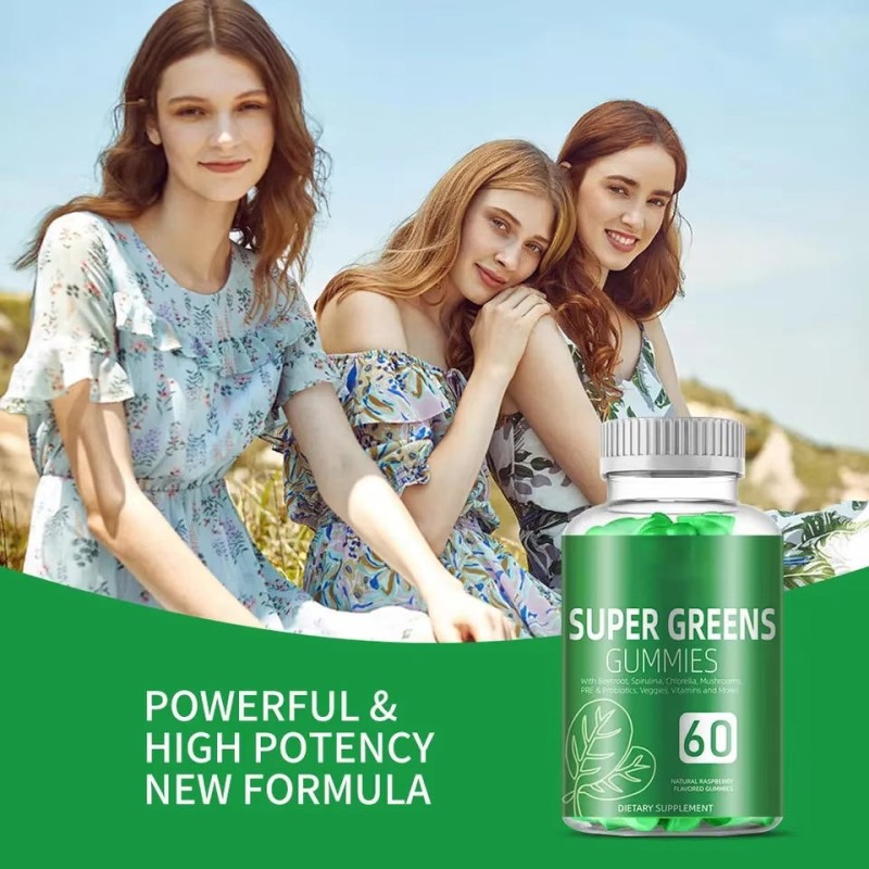 Vegan Super Greens Blend Gummies with Spirulina & Fiber - Weight Loss & Immune Booster Sugar-Free Chewables for Adults