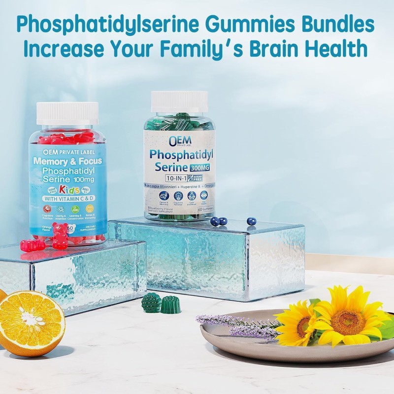 Phosphatidylserine Brain Gummies with Vitamin C & D3 for Kids and Teens - Boost Focus & Concentration