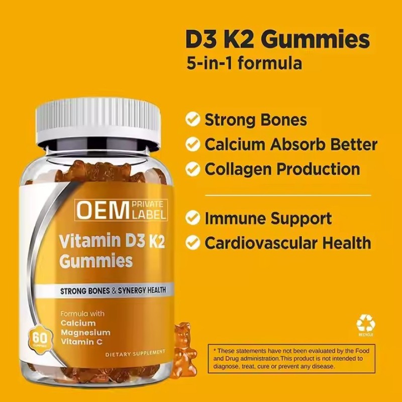 Biological Gummy Vitamins D3 K2 Calcium Mk7 Supplement Bone and Muscle Support Exercise Energy Supplement
