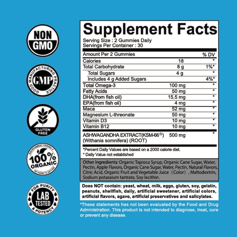 Organic Ashwagandha Root Extract Gummies - Stress Relief & Sleep Aid Supplement, Vegan Gummy Bears for Relax & Immune Support