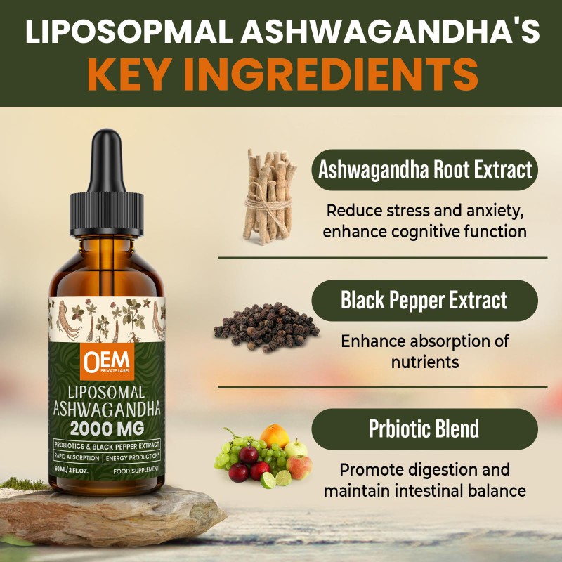 Pure Natural Ashwagandha Extract Drops 2000mg with Black Pepper for Stress Relief and Energy Boost