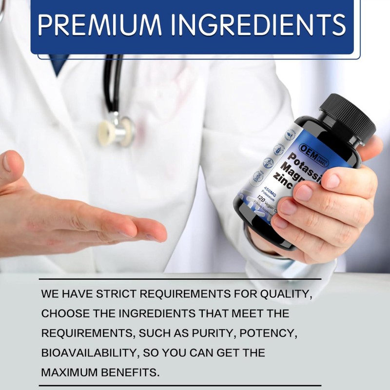 High-Quality Vegan Potassium Magnesium Zinc Capsules - 120 Capsules for Muscle, Energy, and Immune Support
