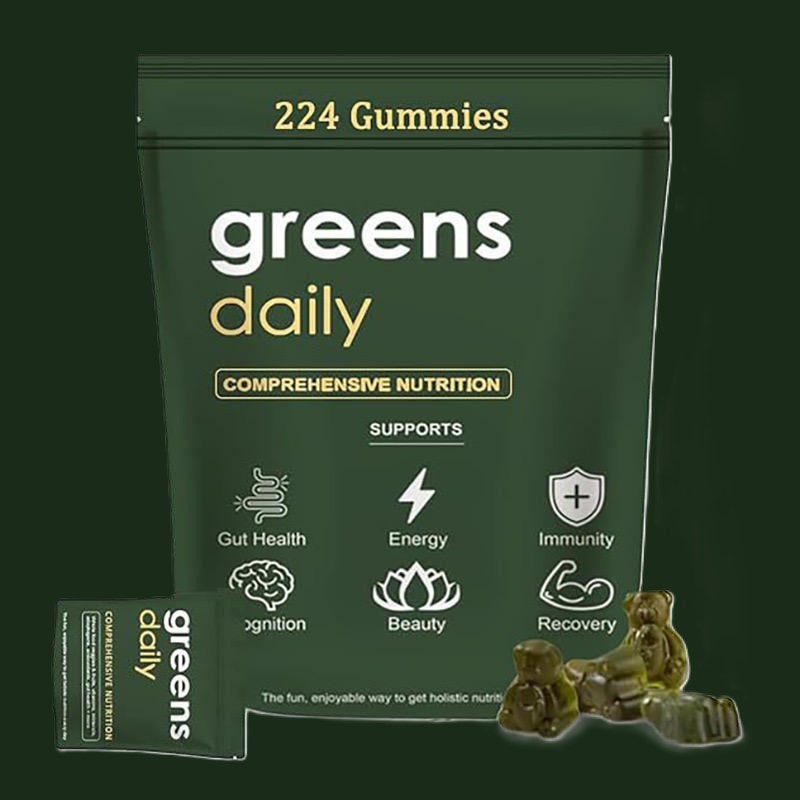 Organic Spirulina Greens Gummies - Vegan Digestive Aid & Immune Booster with Prebiotics, 224 Bear Chewables for Adults,