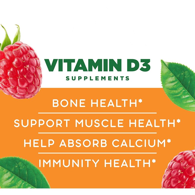High Potency Vitamin D3 5000IU Gummies - Vegetarian Pectin Chews with Mixed Berry Flavor for Immune and Bone Support