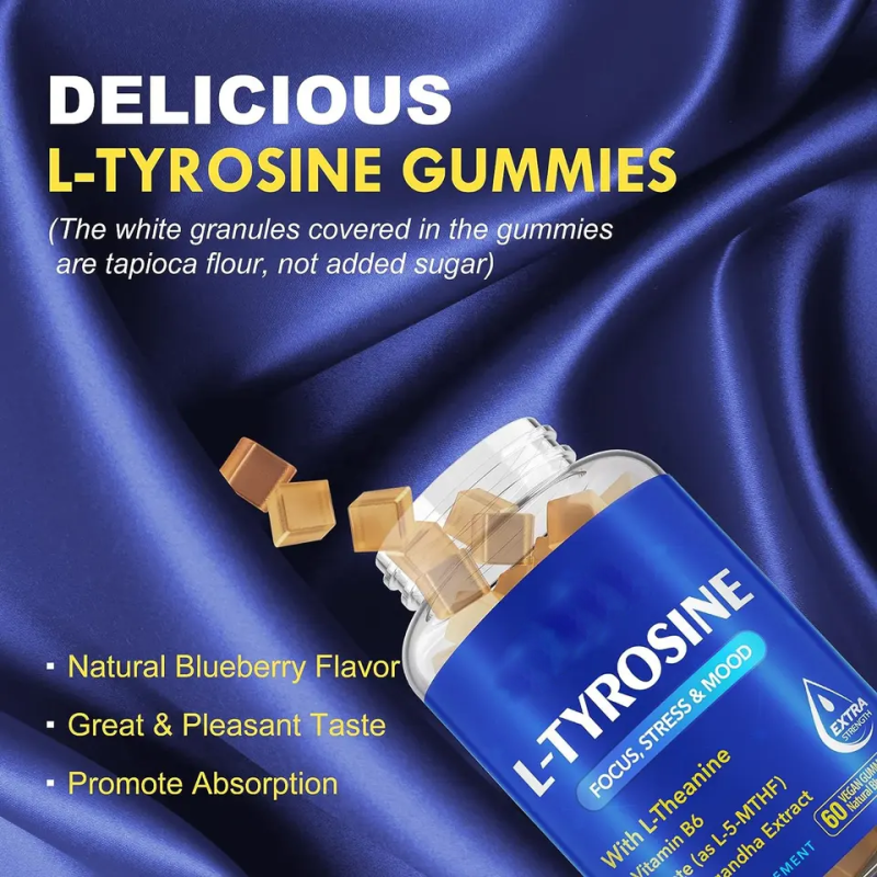 L Tyrosine L Theanine Ashwagandha Gummies for Stress Relief Mood Support Focus Boost Adults & Students Dietary Supplement