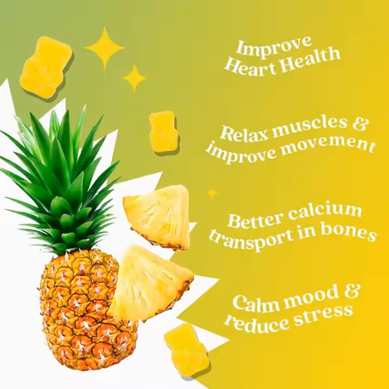 OEM Calcium Magnesium Zinc Gummies Supplement for Stress Relief & Sleep Support - Sugar Free Pineapple Gummies for Kids & Adults