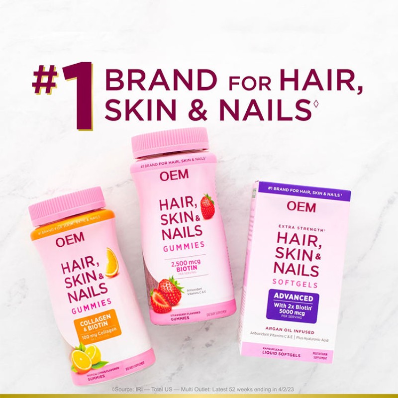 Private Label Vegan Biotin Collagen Gummies for Hair Growth and Skin Nails Health Sugar-Free Supplement