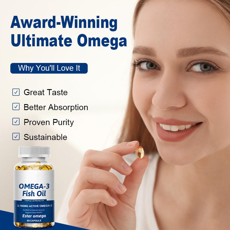 High Omega-3 Natural Deep Sea Fish Oil Softgels - Omega 3 EPA DHA Supplement for Heart & Brain Health