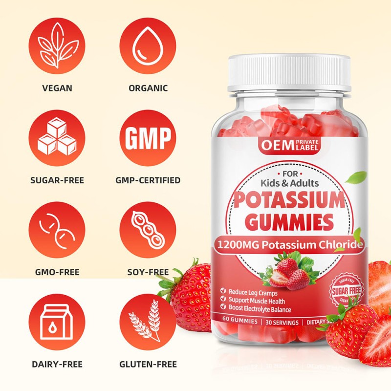 Potassium Gummy Sugar-free Potassium Chloride Electrolyte Supplement, Leg Cramps