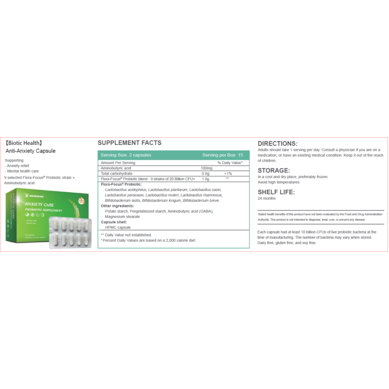 OEM/ODM Probiotic Supplements in Private Label c 10 Billion Cfu/G Capsules Anti-Anxiety Capsules