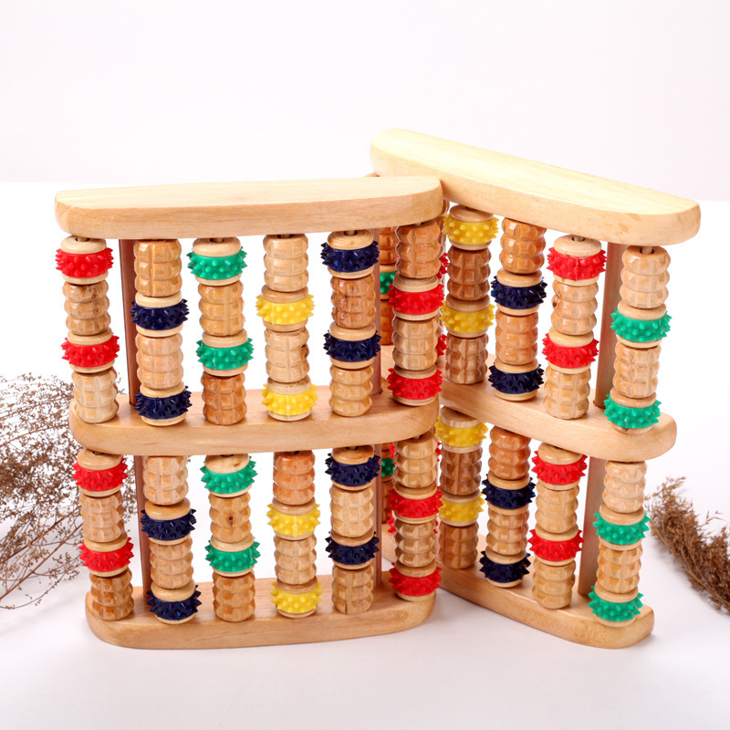 Shiatsu Foot Massager Manufacturer - Natural Wood 3 6 Rows Nails Roller OEM