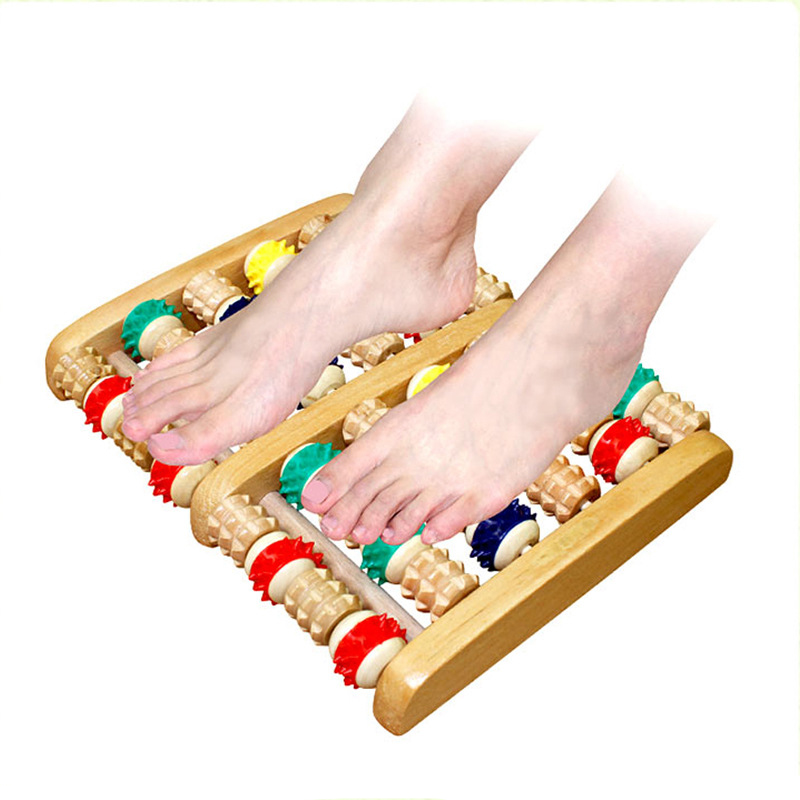 Shiatsu Foot Massager Manufacturer - Natural Wood 3 6 Rows Nails Roller OEM