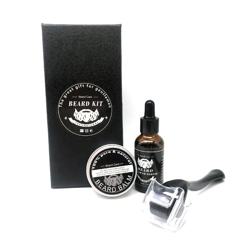 Beard Growth Kit Factory - Organic Balm Serum Derma Roller Set