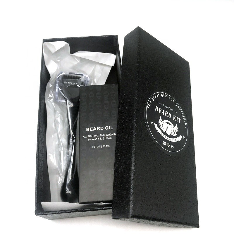 Beard Roller Kit Supplier - Black Derma Roller & Oil Grooming Set