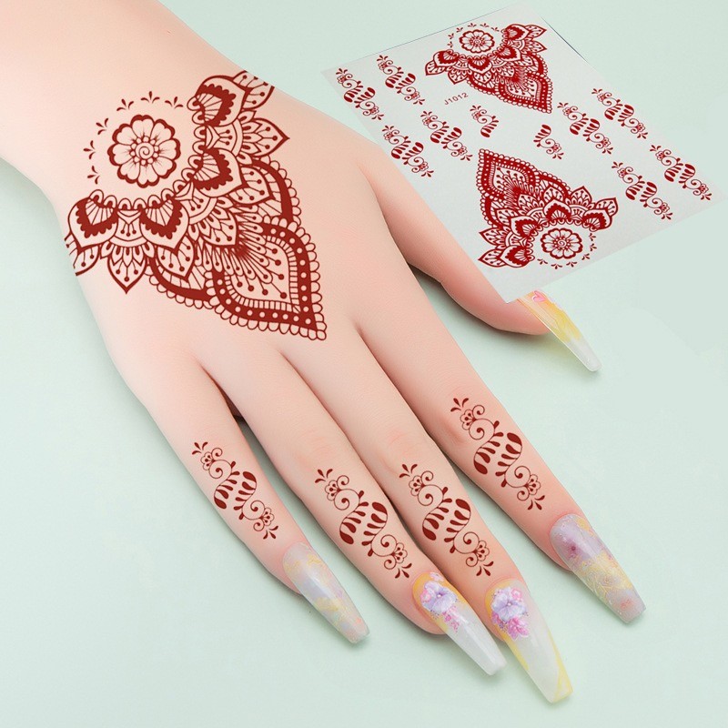 Henna Tattoo Supplier - Temporary Henna Tattoo Full Hand Mehndi Design Brown Red