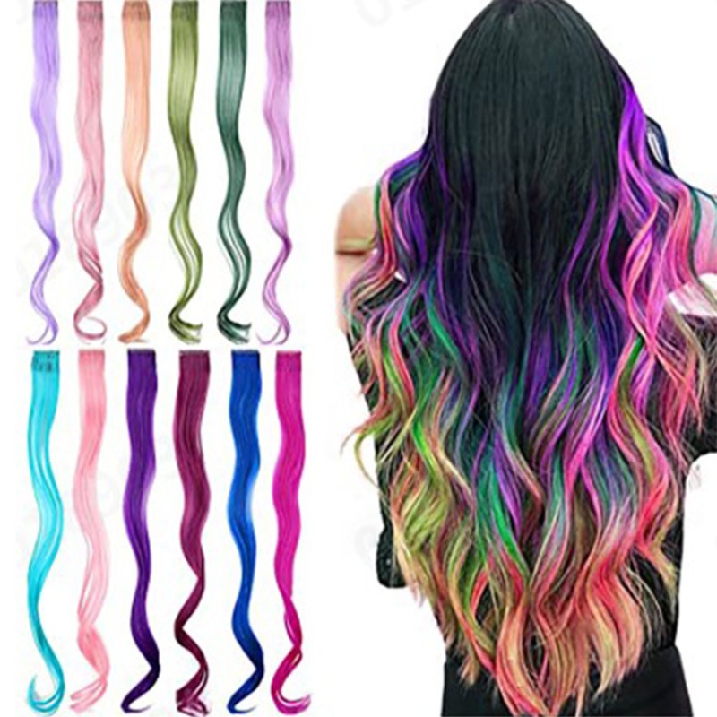 Hair Extension Supplier - Cheap Party Highlights Curling Hair Colorful Synthetic Hair