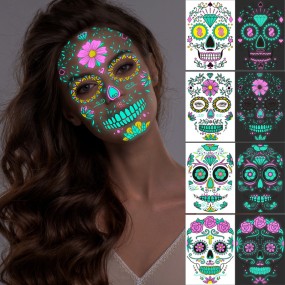Halloween Tattoo Factory - Halloween Tattoos Luminous Face Skeleton Sticker Temporary