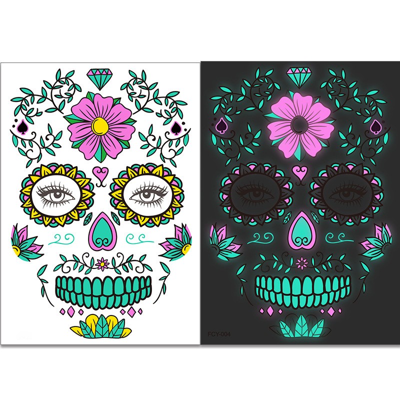 Halloween Tattoo Factory - Halloween Tattoos Luminous Face Skeleton Sticker Temporary