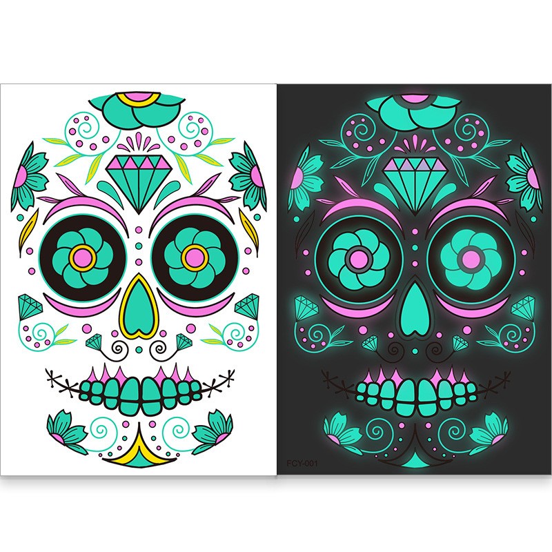 Halloween Tattoo Factory - Halloween Tattoos Luminous Face Skeleton Sticker Temporary